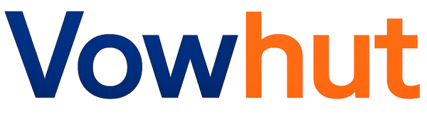Use only the word “Vowhut” in a clean, modern sans-serif font.

Make the first letter “V” styled differently (bold or with a unique color).

Example color style: “Vow” (Navy Blue #1E3A8A) + “hut” (Orange #F97316)